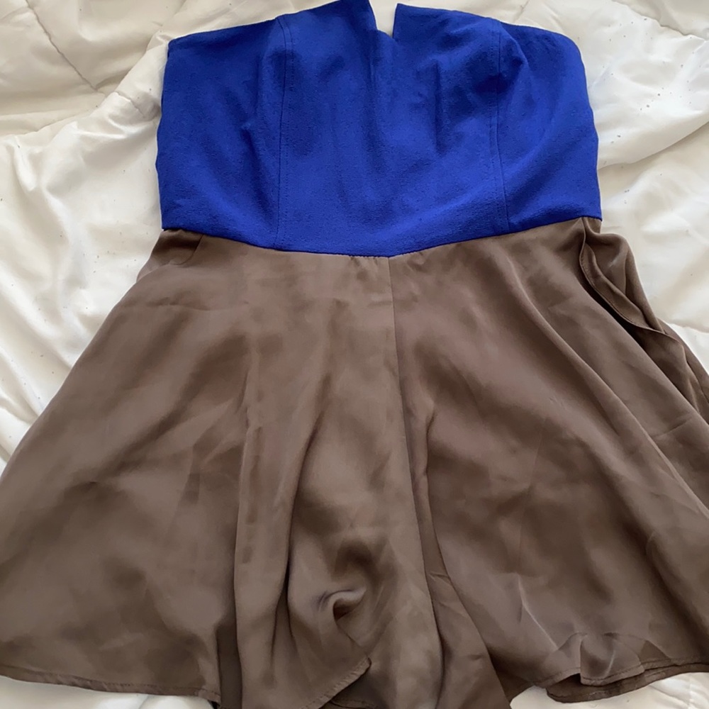 Strapless Blue and Grayish Brown Wide Leg Romper